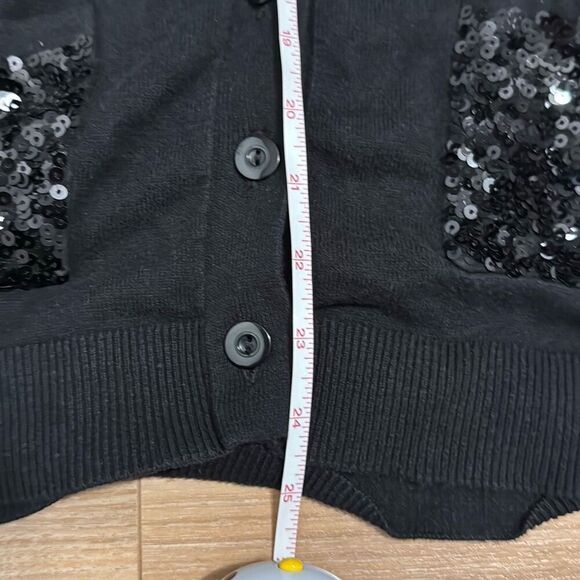 Ann Taylor LOFT sequin pocket cardigan long sleeve large petite black 100% cotto - Picture 8 of 9